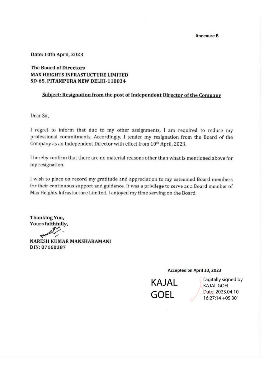 #MAXHEIGHTS #RESIGNATION | Maxheights Infrastructure
Resignation Of Independent Director
bseindia.com/xml-data/corpf…