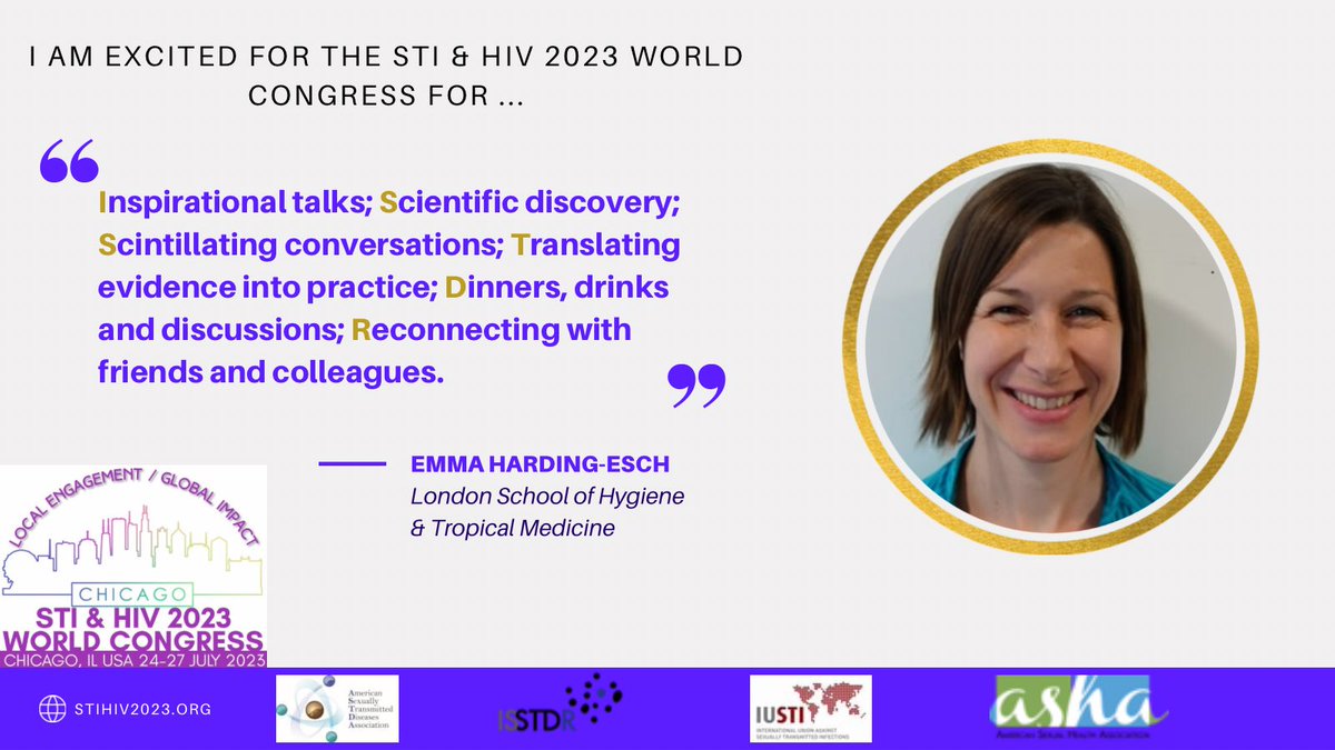 Dr. Emma Harding-Esch is excited for #ISSTDR #STIHIV2023 are you? Register today so that you too can participate in scintillating conversations!!! stihiv2023.org/registration-i… Only 105 days till #STIHIV2023 begins! @ASTDA1 @IUSTI_World @InfoASHA
