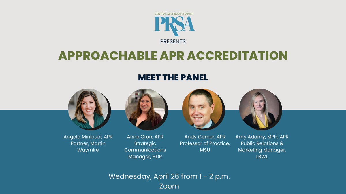 CMPRSA's tweet image. Thinking about going after your APR accreditation? Register for our webinar on April 26 from 1-2 p.m. to hear from a panel of APR accredited experts who will discuss the process of getting accredited and upcoming opportunities to participate. 

us06web.zoom.us/meeting/regist…