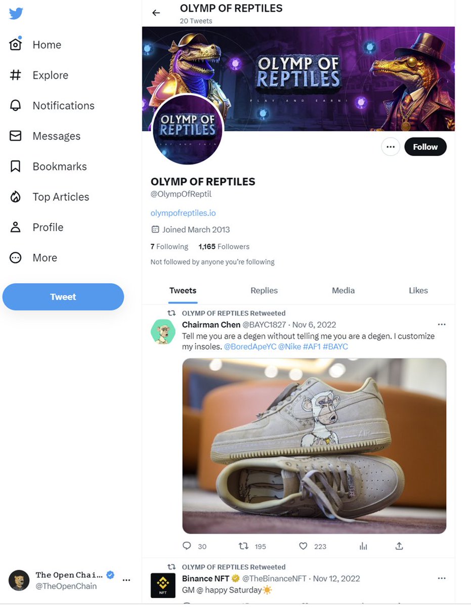 🧵2/2
Name: Olymp of Reptiles

Twitter handle: <a href="/OlympOfReptil/">OLYMP OF REPTILES</a>
Website: olympofreptiles.io

Type of scam: Trojan Horse, wallet drainer.

Their twitter page has very few tweets for a game that has been out since 2021. The whitepaper for all these games has the same format.