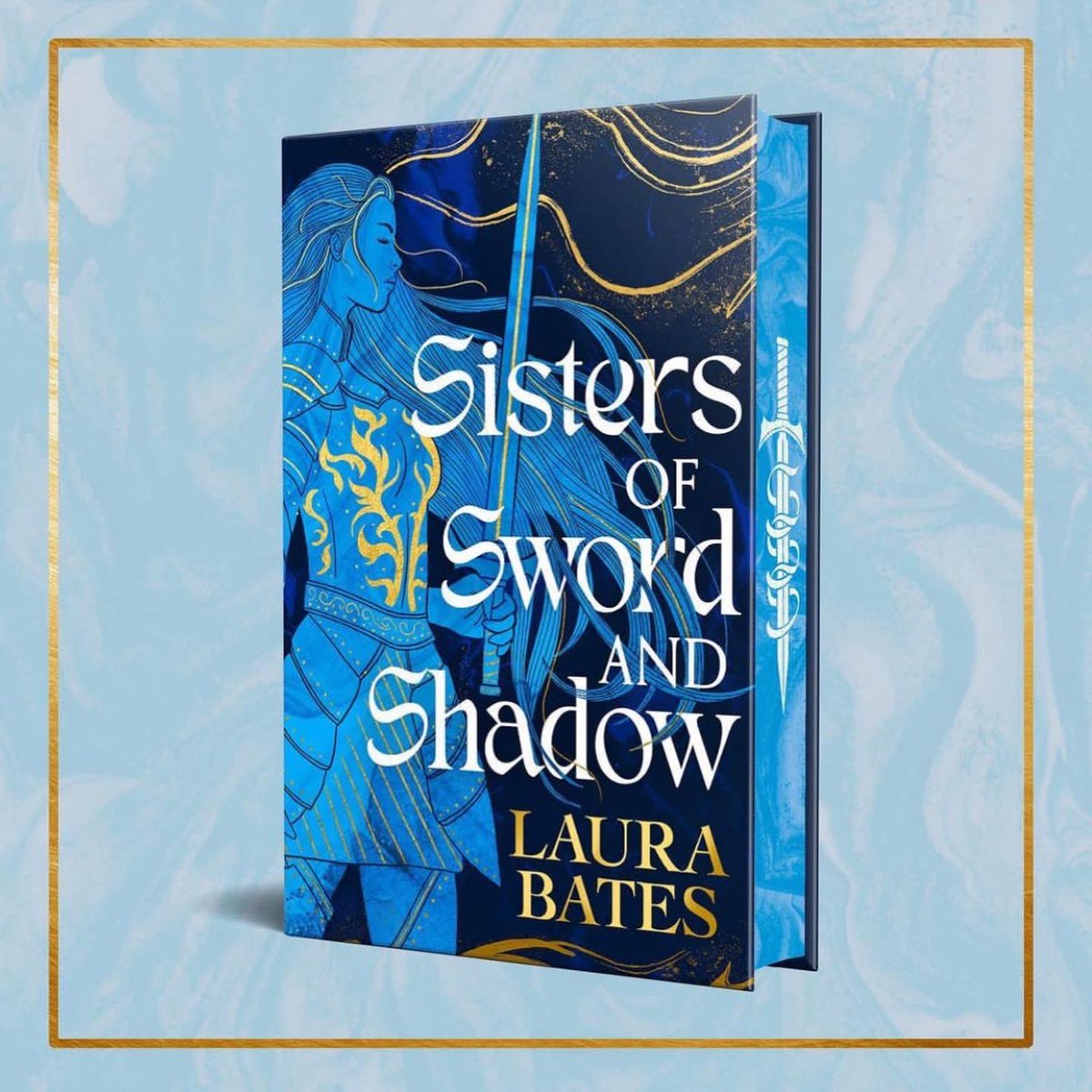 bergstromstudio's tweet photo. We’re thrilled to share the cover for #LauraBates newest book, Sisters of Sword and Shadow + this exclusive sprayed edged @Waterstones cover 💙 Recasting the Knights of the Round Table in an empowering feminist light #SOSAS is available to pre-order now: https://t.co/YS8hPLoZKn https://t.co/KfPdAnZgng