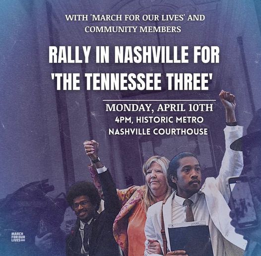 LAMYB's tweet image. Want to support the  the Tennessee Three!  Rally starts at 4:00. Support stronger gun laws in Tennessee?  Check out everytown.org/state/tennesse…. Want to hear new tunes, a few ballads and a taste of what I heard at Big Ears?  Tune in to Different Every Time at 3:00 today. @wxna