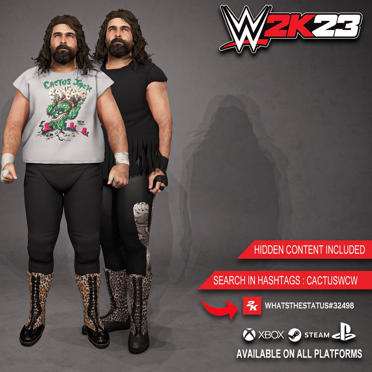 Cactus Jack WCW (@foleyispod ) Uploaded to #WWE2K23 Community Creations   Search In HashTags: CACTUSWCW INCLUDES!  Cactus Jack Custom Portrait  Cactus  Jack Ring Name  Cactus Jack Commentary  This