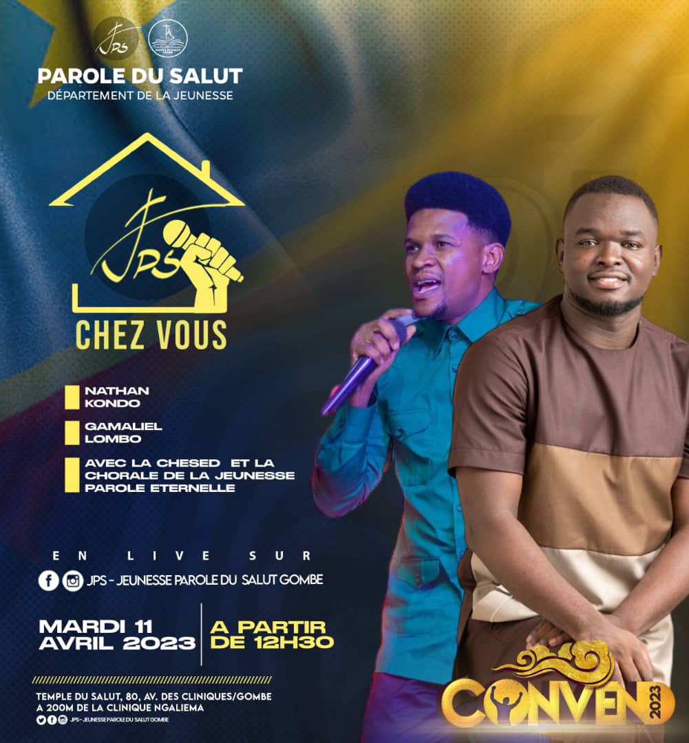 JpsGombe's tweet photo. #JPS CHEZ VOUS
UNE ÉMISSION LIVE
#DEMAIN à 12h30, nous recevons Nathan Kondo, GAMALIEL LOMBO et la CHESED(Chorale de la #JPS), les chantres et Chorales qui nous accompagneront dans cette CONVEND 23.
📍En live sur Facebook : JPS-Jeunesse Parole du Salut GOMBE
#CONVEND❤🔥 https://t.co/1BBsHVJBK8