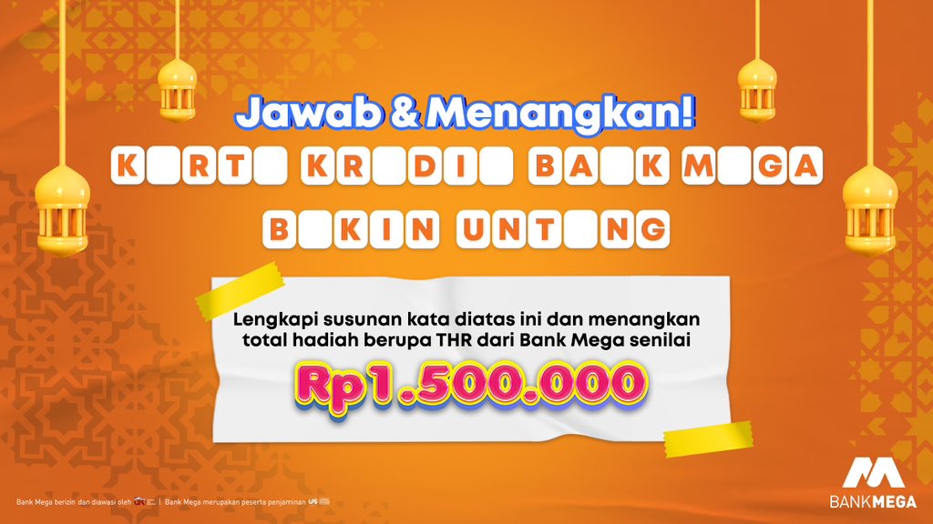 BankMegaID's tweet photo. BAGI-BAGI THR TOTAL 1,5JT!

Caranya:
1. Follow @bankmegaid
2. RT &amp; Like tweet ini
3. Reply dengan lengkapi kata yang ada di gambar ini dan pakein hashtag #RamadanBarengMega 

3 orang yang beruntung bakal dapet saldo tabungan masing-masing 500ribu!

Ditunggu sampai 17 April 2023~ https://t.co/dmkO1p73GA