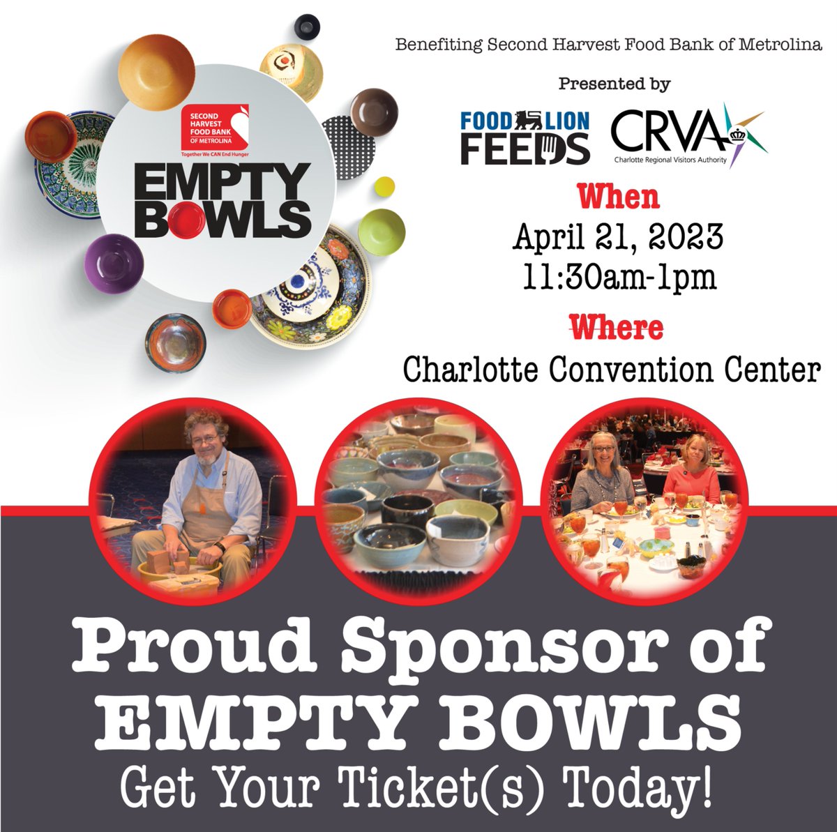 Food Lion is a proud sponsor of the 2023 Empty Bowls presented by #FoodLionFeeds & the #CRVA on April 21, 11:30am-1pm at the Charlotte Convention Center. Visit the following link for event info: food-lion.co/3K4JNFO. #shmetrolina #EmptyBowlsSponsor