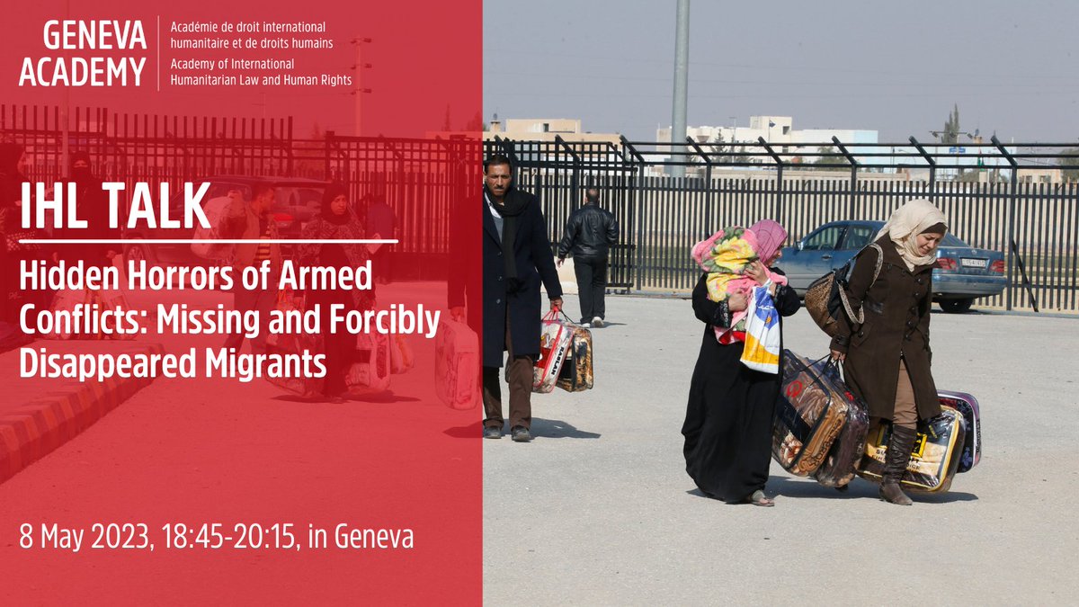 📢Join us on 8 May for our #IHLTalk on missing & forcibly disappeared #migrants fleeing #armedconflict.

W/ Gabriella Citroni &  @GraBaranowska – @WGEID members – & Florian van König, Global Advocacy Lead of #ICRC  Central Tracing Agency

Learn more  🖊️ bit.ly/3MmFIzr
