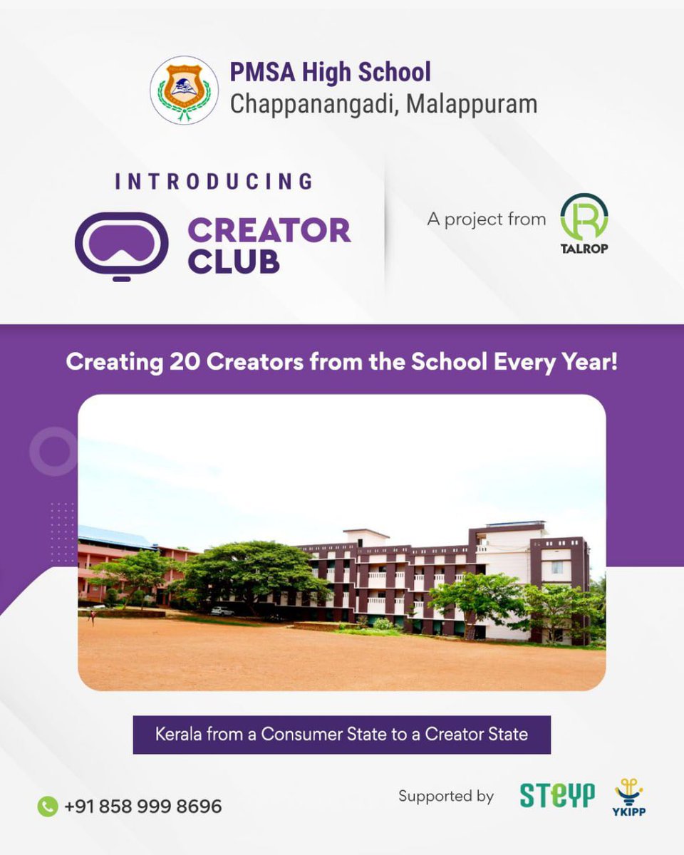 YkippOfficial's tweet photo. To transform Kerala from a consumer state to a creator state, Talrop is implementing Creator Club programme in selected 2,100 schools of Kerala.  

PMSA High School Chappanangadi, Malappuram is pledging 20 creators from the school.

#talrop #ykipp #steyp #creatorclub https://t.co/9P9F8HczpT