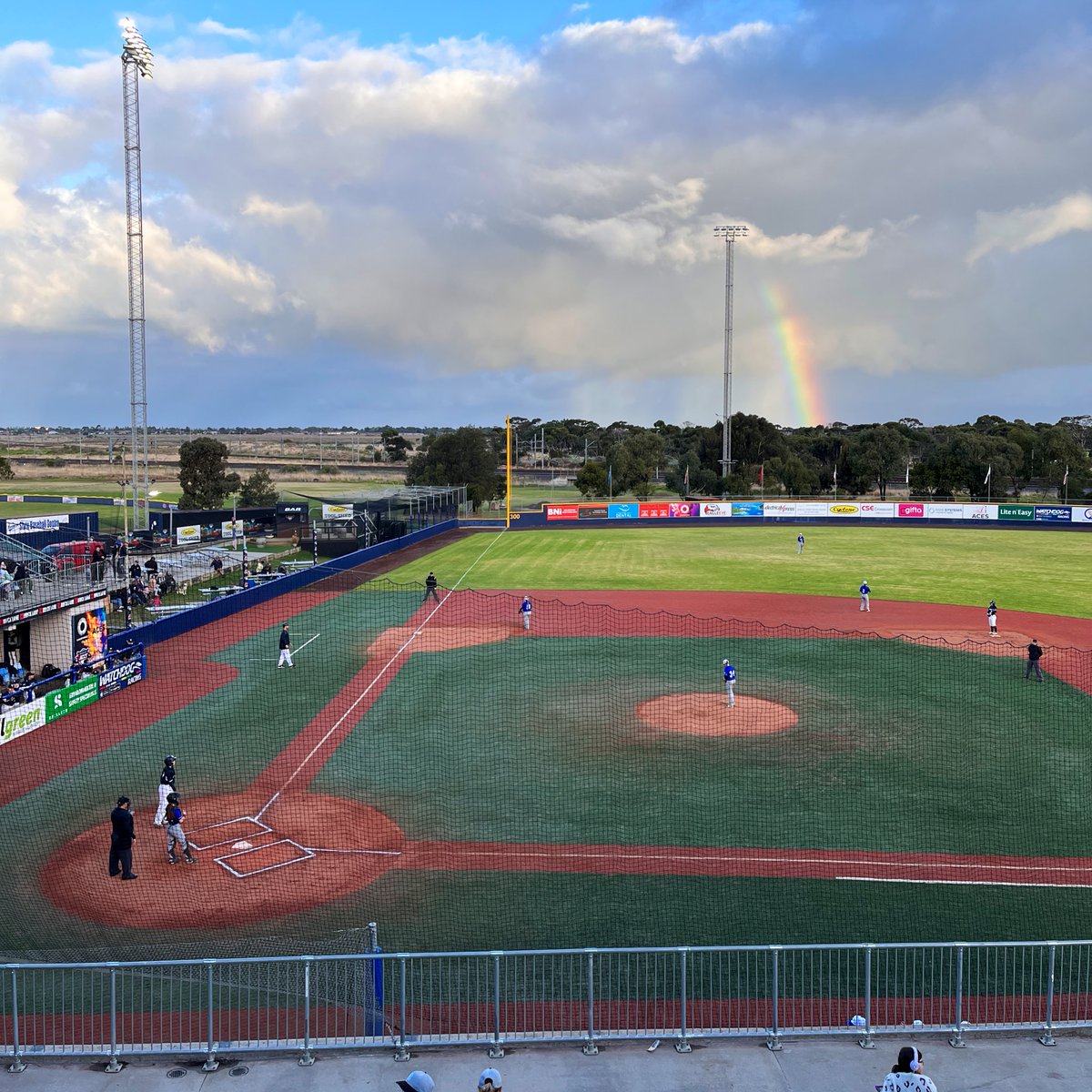 amymccann's tweet image. At the end of today’s rainbow is an undefeated Victorian team 🌈⚾️ #AWC2023