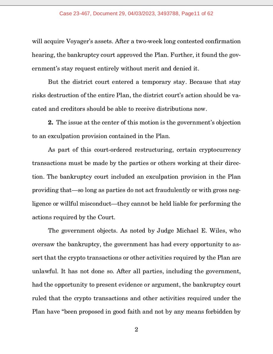 @ETHjuiced @DJCryptoYT @crypto522 @Rayworkin @NeglectedLawn @VoyagerUCC And this 2nd circuit appeal shows what you are saying is inaccurate. Wiles included the Exculpation stating that no party can be held liable for performing actions required by the Court as long as they don't act fraudulently or negligence. And that is what the DOJ objects 👇