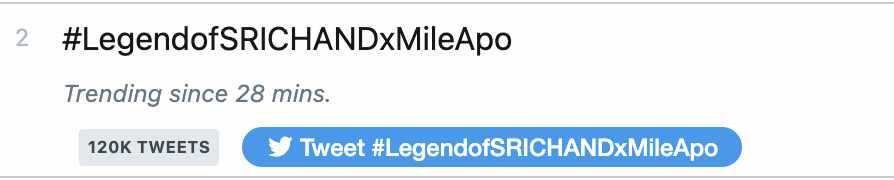 No. 2 Worldwide #LegendofSRICHANDxMileApo