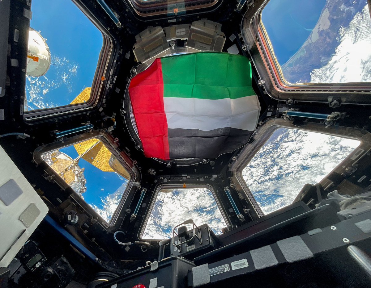 In memory of the man who ingrained in us the passion for kindness, determination, and ambition, I proudly present the flag of the UAE, from space. 
This #ZayedHumanitarianDay, I'm humbled to remember the legacy of our founding father and leader, Sheikh Zayed, a visionary and