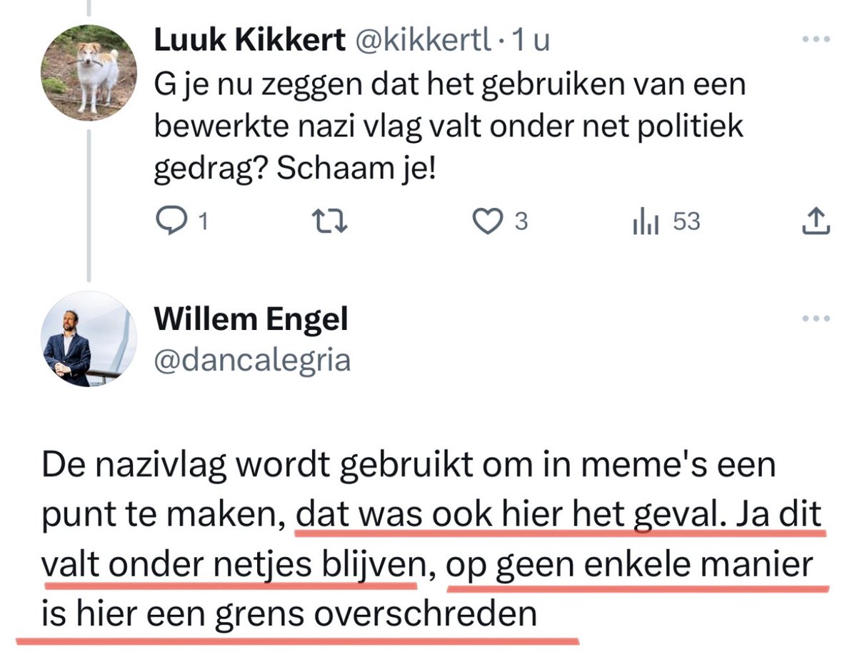 NDikkeboom's tweet photo. Ter bevestiging én zwart op wit: het gebruik van de nazivlag valt volgens Willem Engel onder ‘netjes blijven’. 

#stopwillemengel https://t.co/XV5kvrUyy6