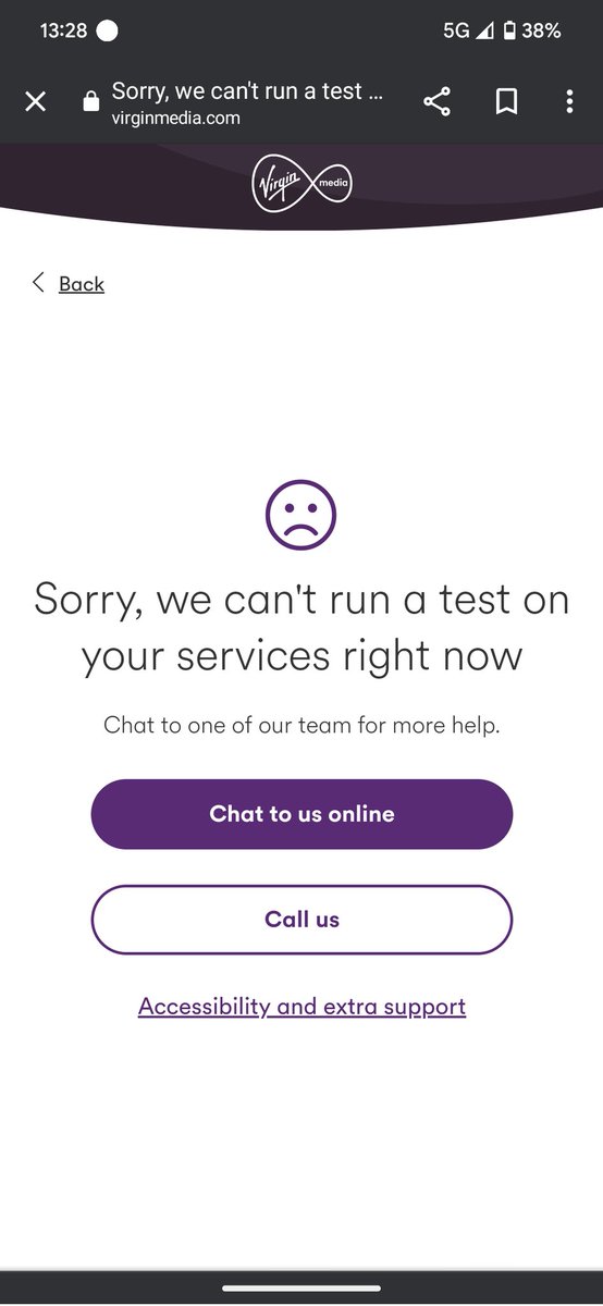 Kipz_'s tweet photo. @virginmedia no internet run a test and received this. Click chat to us and nothing happens 🙄 https://t.co/XKZAE4oYQ0