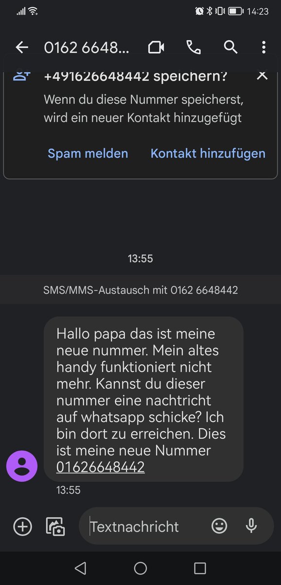Gude, diese Nachricht habe ich gerade bekommen. Von meinen Kids ist sie nicht. Also Uffbasse 😡