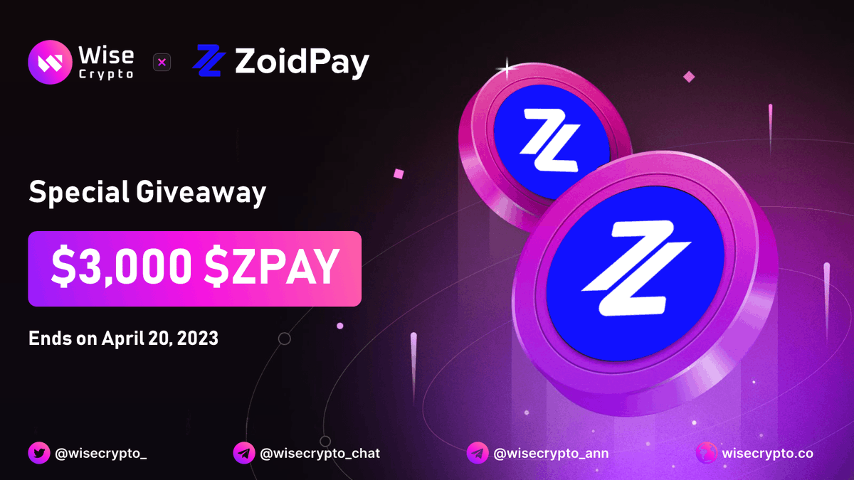 🥳 Wise Crypto X ZoidPay Giveaway

🏆Prize Pool - $3,000 $ZPAY

To Enter
✅ Follow <a href="/WiseCrypto_/">Wise Crypto</a> &amp; <a href="/ZoidPay/">ZoidPay has become Another</a>
✅ RT &amp; Tag 3 Friends
✅ Complete Gleam tinyurl.com/yc4mjyu9

ℹ️ Listed on @MEXC_Global &amp; <a href="/BitMartExchange/">BitMart</a>

#ZPAY #Airdrop #Airdrops #Giveaway #Crypto #Mexc  #BitMart