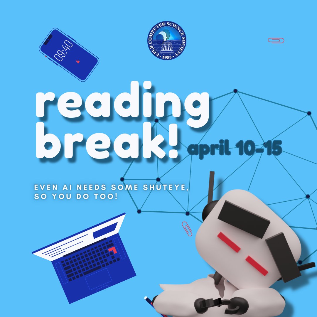 uplbcossph's tweet photo. Did you know that AIs need to sleep too?
Remember to take a step back from that coding exercise youβve been stressing over and breathe while reminding yourself of a job well done in the first half of the semester.
Happy Reading Break!
#BeyondComputing https://t.co/0o1vs8aARE