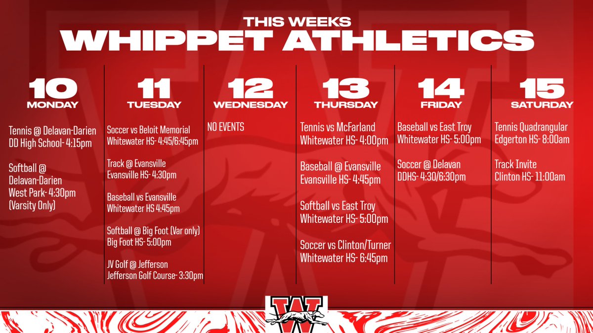 Busy week for all of our Whippet teams!  Good luck to all our teams.  Let's have a great week!!  #1Family