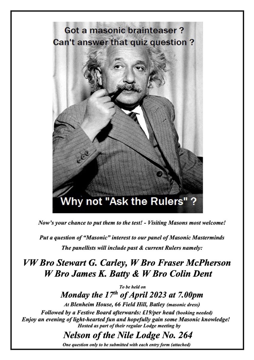 nelson_264's tweet photo. Superb event Monday 17th April @ 7pm. Blenheim House Batley.  Places available. Interested? Message me. 
#batley #westyorkshiremasons #Freemasonry #morley https://t.co/87mwIRh8M7