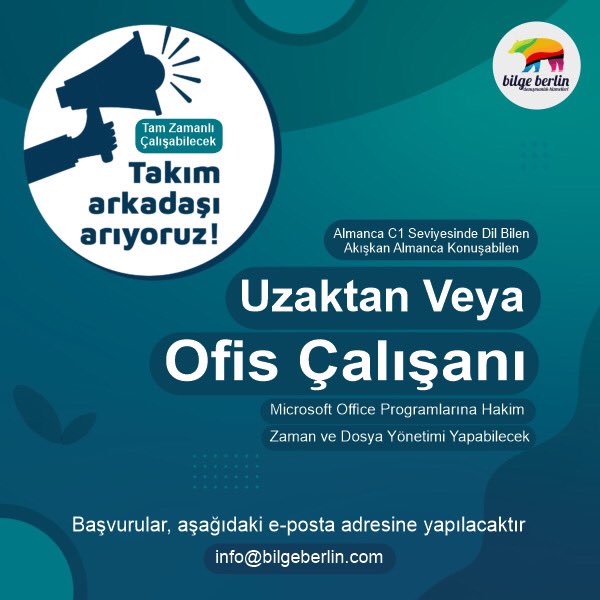 Çalışma arkadaşları arıyoruz,
Gerekli özellikleri taşıyan arkadaşlara iş eğitimi verilecektir.