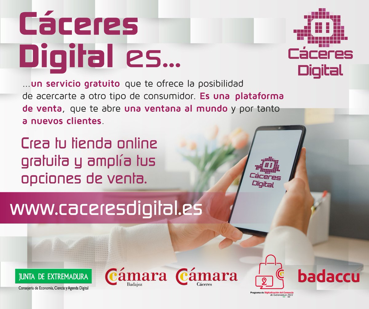 🛍️ ¿Quieres llegar a ➕ clientes? Tenemos la solución: <a href="/CaceresDigital_/">Caceres Digital</a> , el marketplace que hará que tus productos lleguen a cualquier rincón del mundo! 🛒 

✅ Es GRATIS
✅ Posicionará tu negocio en Internet
✅ Aumentará tu competitividad 
...

🌐 caceredigital.es