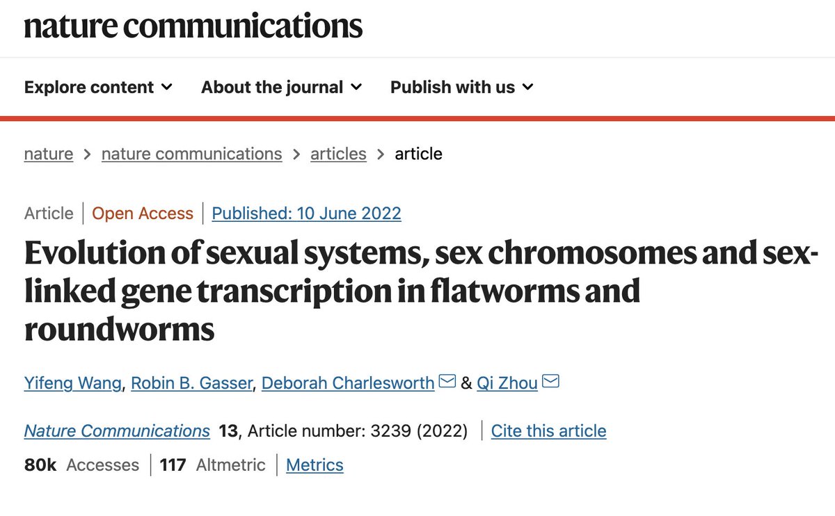 #NCOMTop25 Our paper on #sexchr #evolution of #worms has made it to top 25 most read articles of @NatureComms !