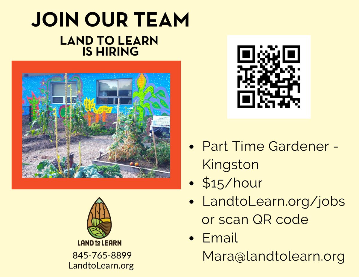 LandToLearn's tweet photo. Land to Learn is hiring! Do you love to garden? Do you want to support creating garden classrooms for elementary students? We're hiring one part time temporary (June to Sept) gardener in Beacon and one in Kingston!
Click link in bio to learn more and apply https://t.co/wCr8AD62uL