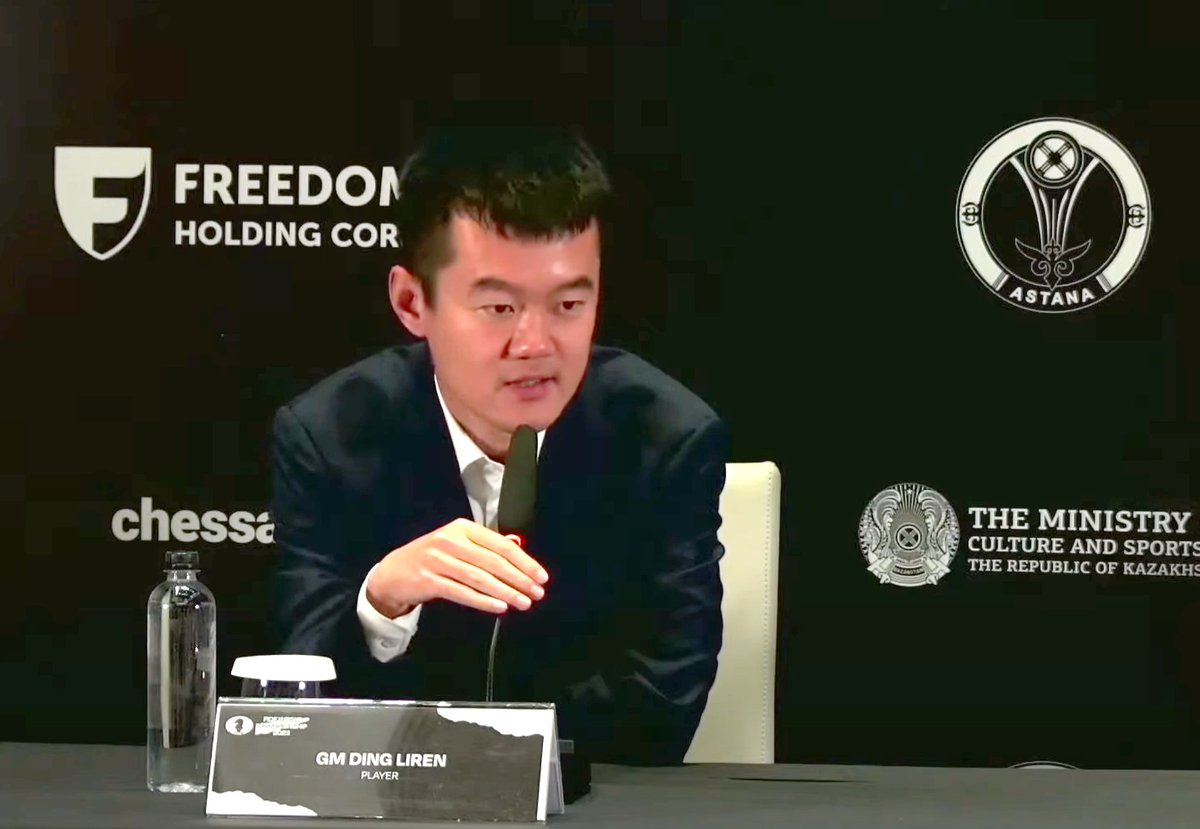 FIDE_chess's tweet photo. Ding Liren: "Today's game was a disaster. The h3 move was the idea of my seconds; I just didn't play it very well." #NepoDing https://t.co/3LcOVA2YK6