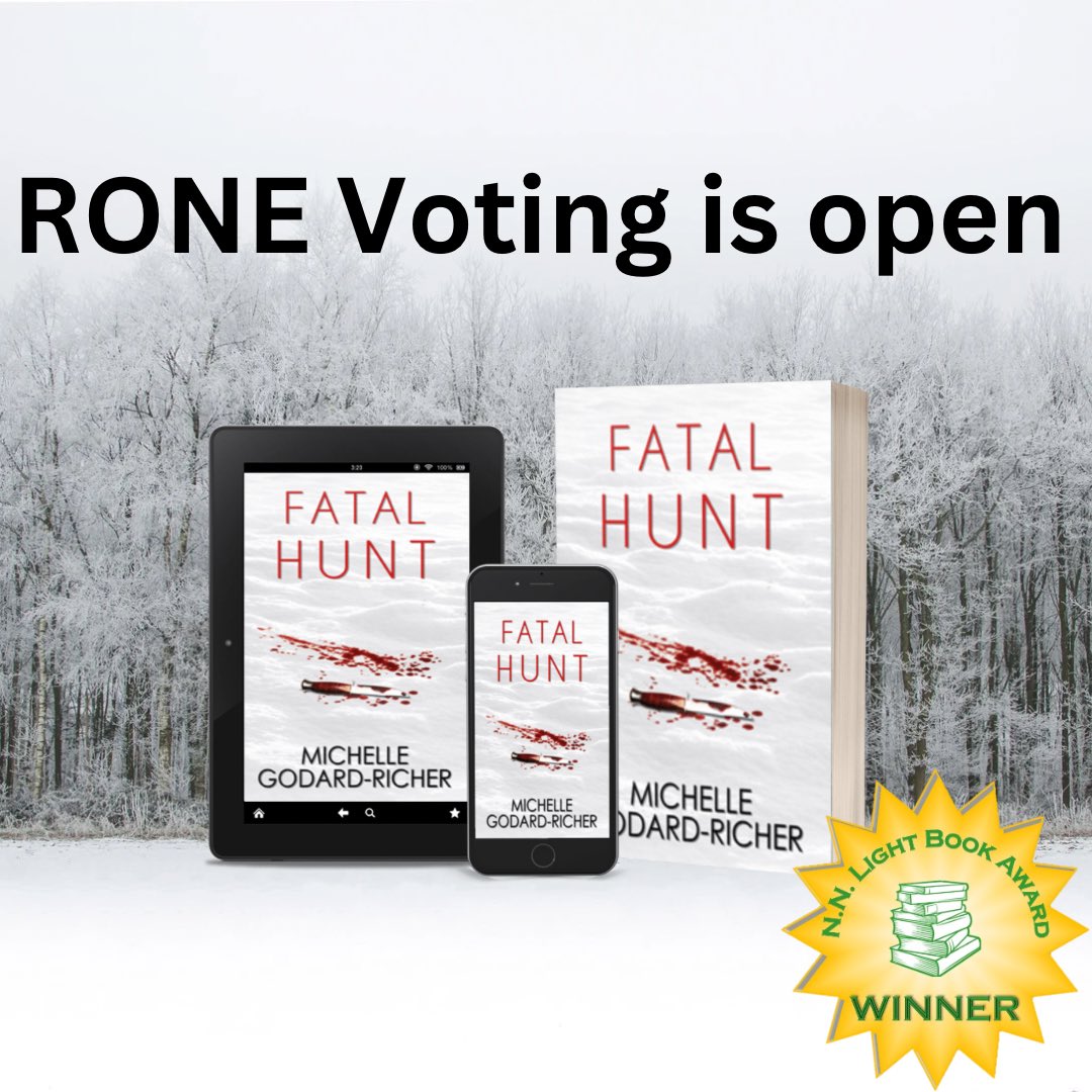 MGodardRicher's tweet photo. Fatal Hunt earned a Crowned Heart in November’s Ind’Tale issue and is nominated for a RONE in the thriller category. Reader voting opens today. https://t.co/O6TJpy2q24… #RONE #thriller #suspense #awards #books #WritingCommunity #BookBoost #BookTwitter #wrpbks @ITWDebutAuthors https://t.co/P6PXRvq6vw