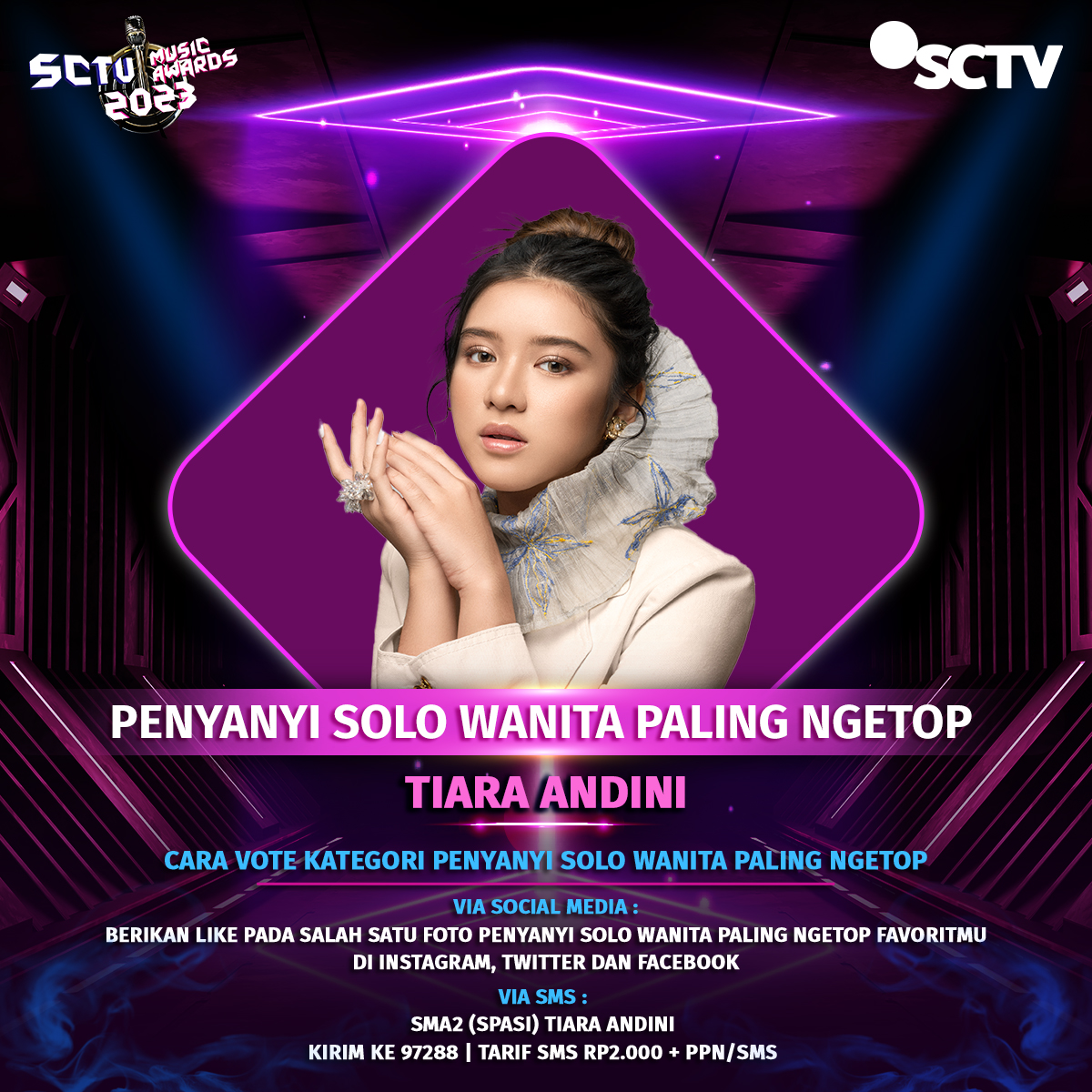 Yuk, dukung <a href="/initiaraandini/">Tiara Andini 🌙</a> untuk memenangkan "Kategori Penyanyi Solo Wanita Paling Ngetop" #SMA2023 dengan cara like postingan ini!

Periode vote: 10 April - 7 Mei 2023, pkl 23.59 WIB.

#VoteSMA2023
#SMA2023Tiara
#SCTVSpesial