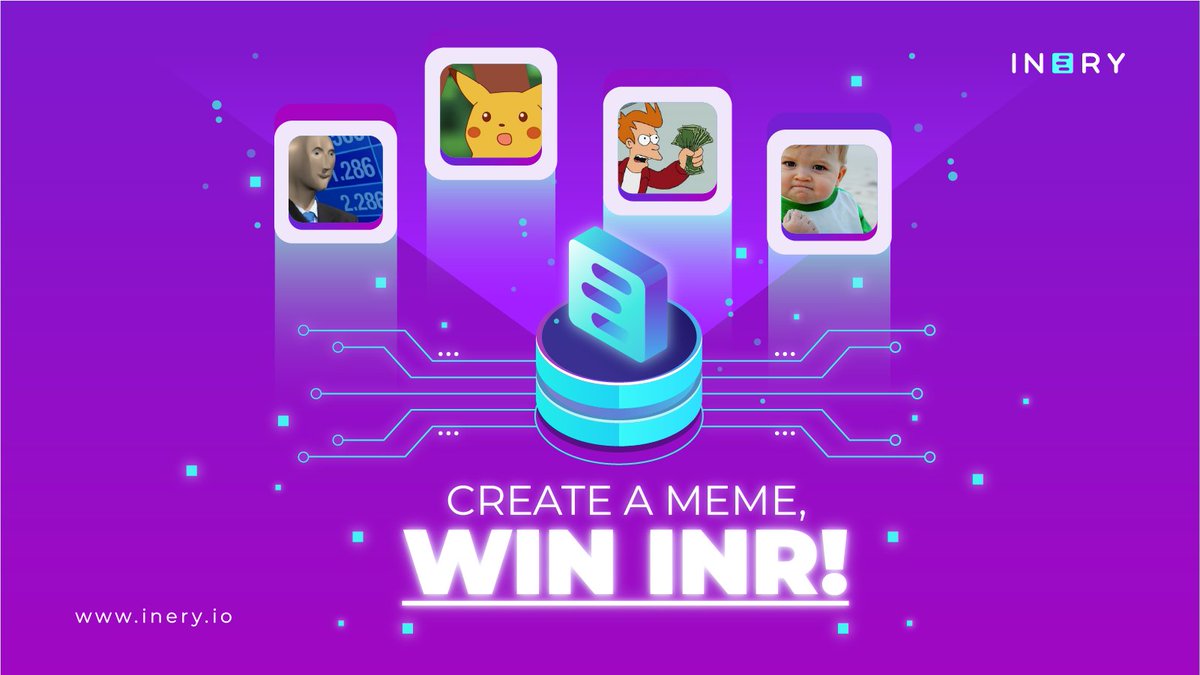 IneryDLT's tweet photo. Create a meme - win INR! 👀

Yes, it's that simple. RT this tweet &amp; reply to this tweet with the meme you made! 
You can make a meme about Inery, DBMS, blockchain, web3, or anything related.

The rules are pretty simple - the most creative solution gets the prize!
Let's do it! 🏆 https://t.co/BXqX6ig0Pt