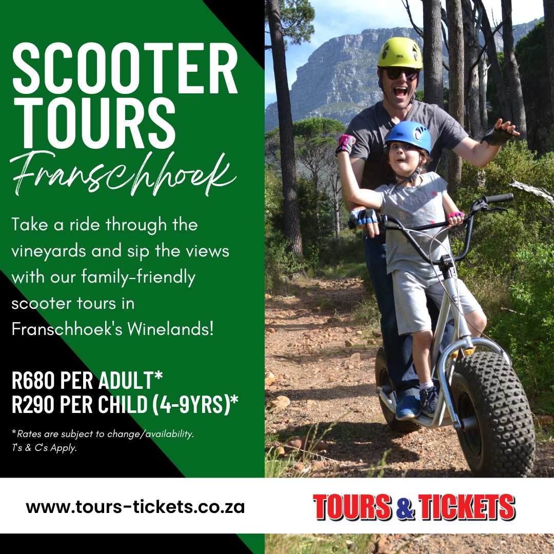 Take a ride through the vineyards and sip the views with our family-friendly scooter tours in Franschhoek's Winelands! 

Book NOW! bit.ly/FranschhoekSco… 

#WOWholiday #franschhoek #capewinelands #winesofsouthafrica #paarl #franschhoekvalley