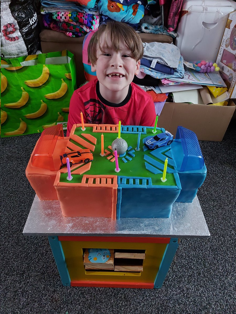 XSuzanneMorrell's tweet photo. A very happy grandson, loved his Rocket League cake cake made by Auntie Laleigh, looked and tasted amazing as always xxx https://t.co/qveAwbwKdU