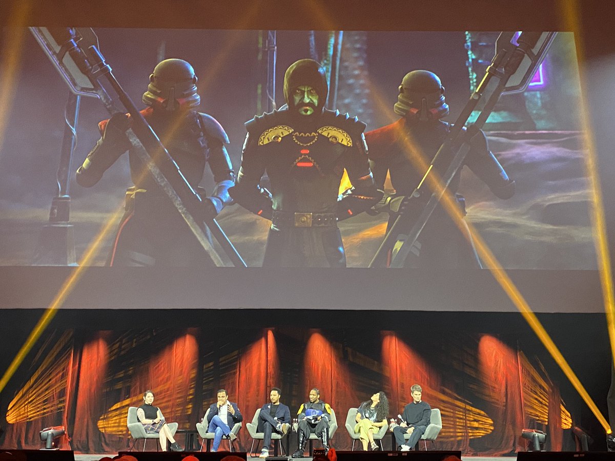Wow! Yet more filmmakers on the stage, and we’re hearing about “The Bandits of Golak” from the studio Eighty Eight Pictures. It features an Indian version of an Inquisitor. #StarWarsCelebration #StarWarsVisions