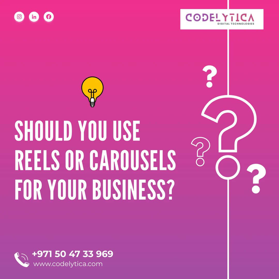 codelytica's tweet image. Both reels and carousels are effective for businesses to showcase their products or services. Reels are great for creating short engaging videos, which can be shared on the Explore page and can reach a wider audience.
.
#carousel #carouselofprogress #carouselposter #business