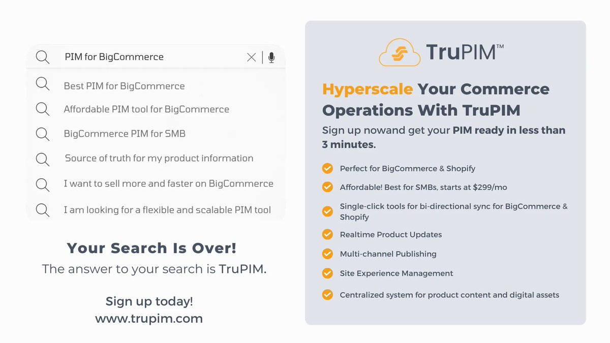 theTruPIM's tweet photo. Hyperscale your eCommerce with TruPIM…Truly BUILT for your eCommerce.  
Try it for FREE for 14-days and get your own PIM instance ready to use in less than 3 minutes! - https://t.co/rvB9cbpU9N https://t.co/YO7SfF4vtw