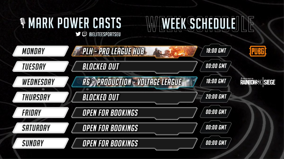 So best start planning the week ahead, let me know if you need a caster or production Friday / Sunday

Like / Retweet / Share the love