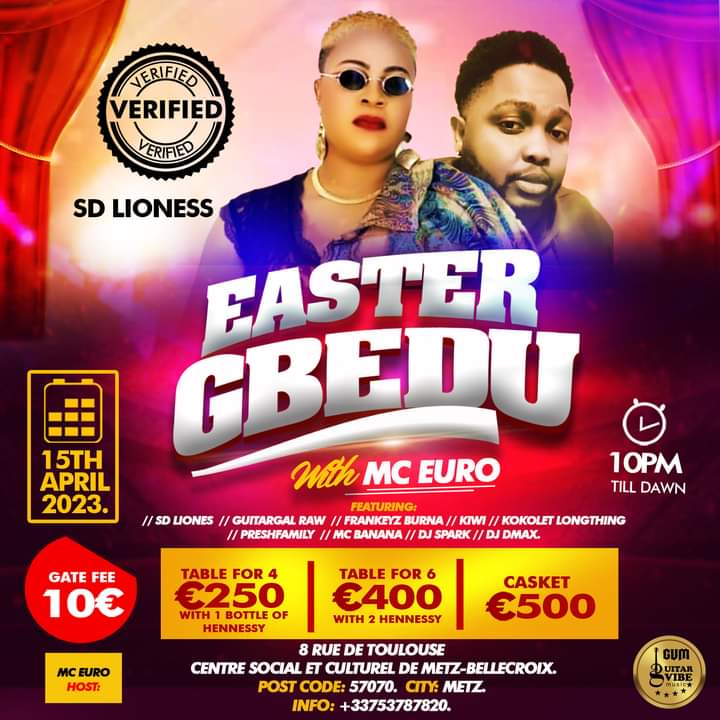 sd_lioness's tweet photo. It's about to go down in France come 15th of this very month of APRIL, #sd_lioness the vibe π is coming, go book your ticket now let's have an amazing night together, see poster for more infor or update π€π½, see you there. π€πΆππΊβ€οΈπ― #The_versatile https://t.co/YWiRMCwGSR