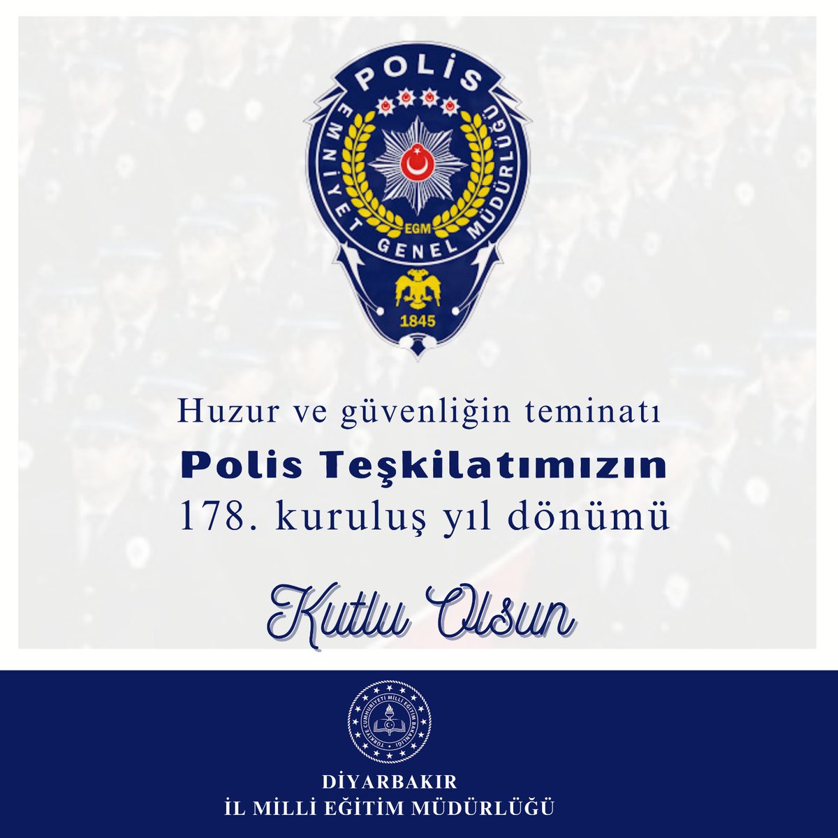 🇹🇷 Mesai mefhumu gözetmeksizin her zaman her koşulda Milletimizin yanında olan, huzurumuzun ve güvenliğimizin teminatı Polis Teşkilatımızın kuruluşunun 1⃣7⃣8⃣. kuruluş yılı kutlu olsun. 

<a href="/tcmeb/">Millî Eğitim Bakanlığı</a> 
<a href="/prof_mahmutozer/">Mahmut Özer</a> 
<a href="/EmniyetGM/">Türk Polis Teşkilatı</a> 
<a href="/Murat4Kucukali/">Murat Küçükali</a>