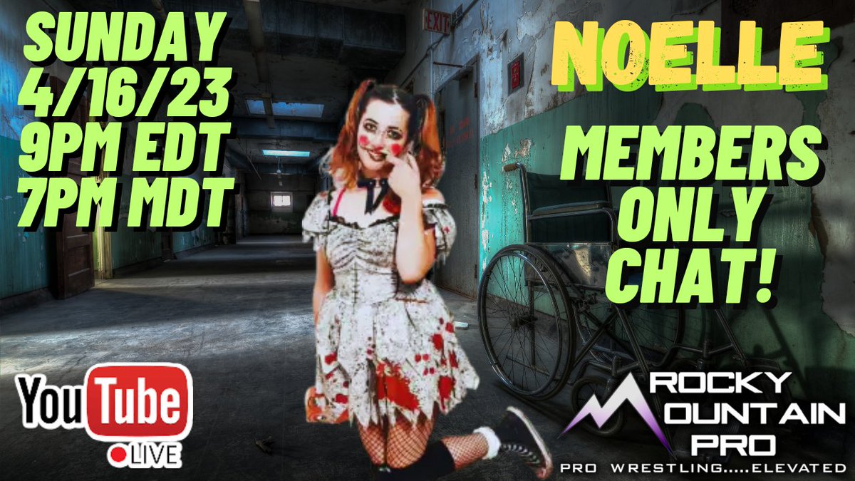 Don't forget this Sunday is another members only Live Chat. This month, we are knocking on the door of the asylum as @NoelleSummit joins us. Make sure you have your questions ready. 
Youtube.com/rockymountainp…
#wrestling #WrestlingCommunity #RMP #dudesandbelts #theasylum