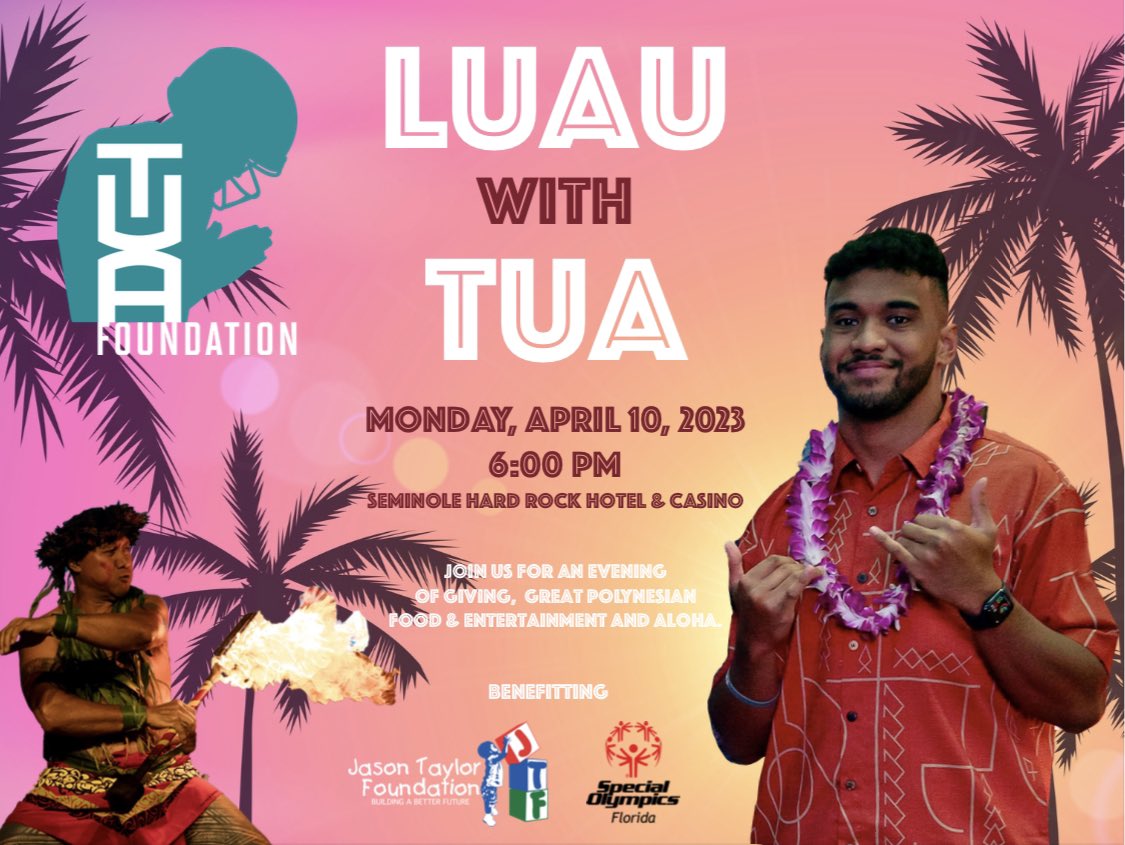 We are honored and grateful to be one of the benefitting organizations of tonight’s @TuaFoundation #LuauWithTua. 

Thank you @Tua & the Tagovailoa Family for believing in our mission to build a better future for South Florida’s children in need. 

@JasonTaylor @itsmonicataylor