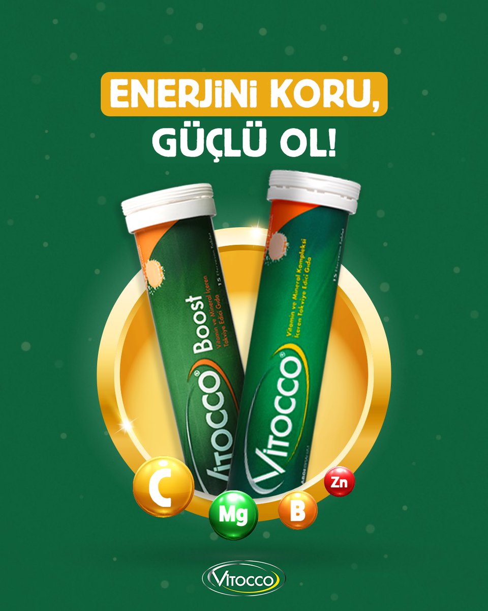 Enerjini koru, güçlü ol!

Vitocco içeriğindeki;
⚡ B vitaminlerine ek olarak C vitamini, çinko ve magnezyum içerir. 
⚡ B1, B2, B3, B5, B6, B7, B12 vitaminleri normal enerji oluşum metabolizmasına katkıda bulunur.