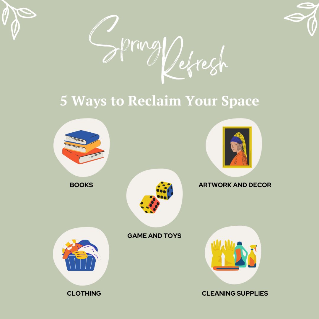 AlvinaUsher54's tweet image. Here are some household items you can sort through to free up some space in your home:

👕 Clothes
📚 Books
🎲 Games and Toys
🎨 Artwork and Decor
🧹 Cleaning Supplies

Let's get started and make some room in our homes!

#springrefresh #reclaimyourspace #donate