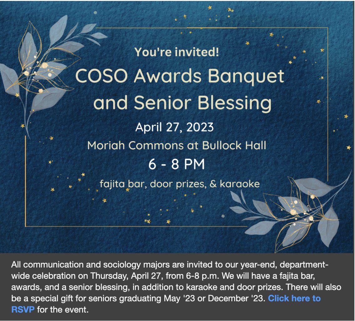 Attn <a href="/acuedu/">Abilene Christian University</a> <a href="/acuoptimist/">The Optimist</a>
#COSOThisWeek is out!

Team leader award nominations;

COSO Superlative nominations;

COSO Scholars at the Undergraduate Research, Creativity, and Innovation Festival Tuesday 4/11, Hunter Welcome Center; 

Senior Blessing, more:
mailchi.mp/2b90a9a20bfc/c…