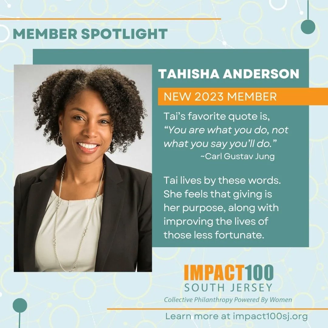 #MEMBERMONDAY: Learn more about Tahisha 'Tai' Anderson at buff.ly/3zLNlIu 

#impact100 #southjersey #southjerseywomen #empoweredwomen #philanthropy #sjwomengive #sjerseygives #collectivegiving