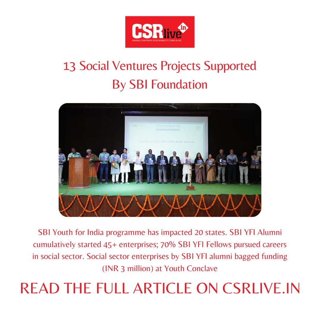 Make sure to read more about the initiative at: csrlive.in/trending-stori…

<a href="/TheOfficialSBI/">State Bank of India</a> <a href="/SBI_FOUNDATION/">SBI Foundation</a>  <a href="/sbi_yfi/">SBI Youth for India</a> 

#CSRlive