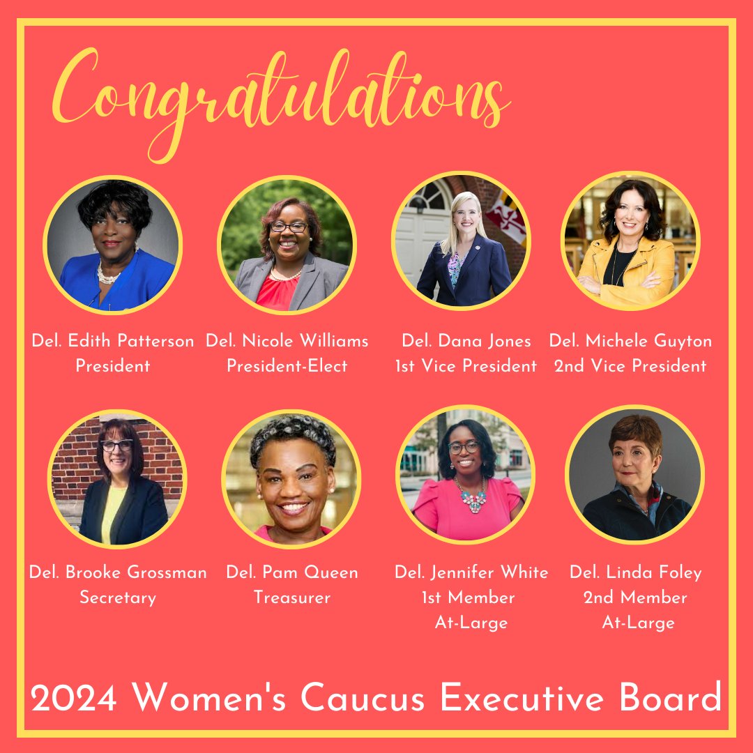 As we conclude this legislative session, we would like to congratulate our 2023-2024 Executive Board. Congratulations to incoming President @DelEPatterson28 and our other officers. Thank you to our outgoing President @LesleyJLopez for her leadership and dedication.