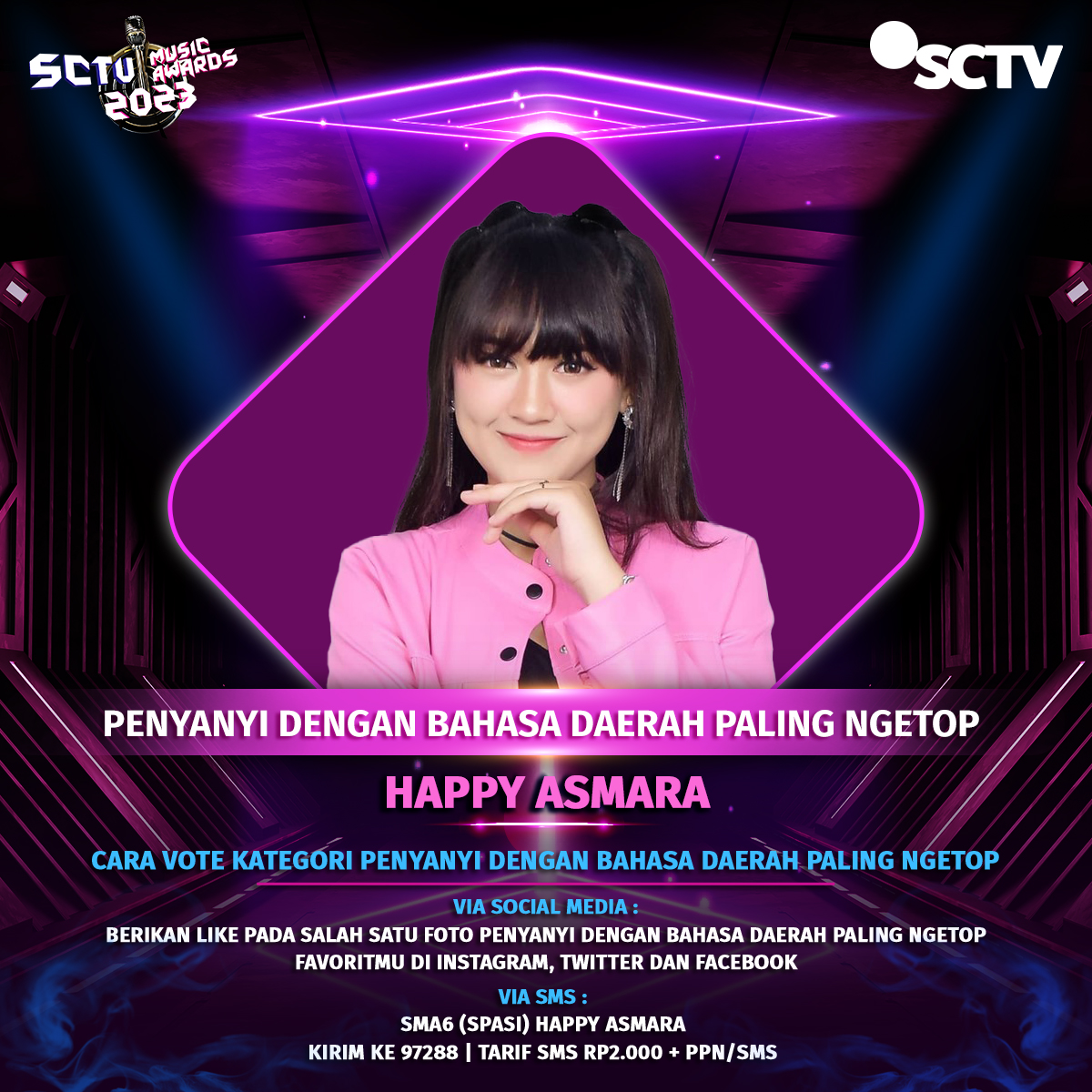 SCTV (@sctv) on Twitter photo Yuk, dukung <a href="/happy_asmara/">Happy Asmara</a> untuk memenangkan "Penyanyi dengan Bahasa Daerah Paling Ngetop" #SMA2023 dengan cara like postingan ini!
Periode vote: 10 April - 7 Mei 2023, pkl 23.59 WIB.
#VoteSMA2023
#SMA2023Happy
#SCTVSpesial Yuk, dukung <a href="/happy_asmara/">Happy Asmara</a> untuk memenangkan "Penyanyi dengan Bahasa Daerah Paling Ngetop" #SMA2023 dengan cara like postingan ini!
Periode vote: 10 April - 7 Mei 2023, pkl 23.59 WIB.
#VoteSMA2023
#SMA2023Happy
#SCTVSpesial