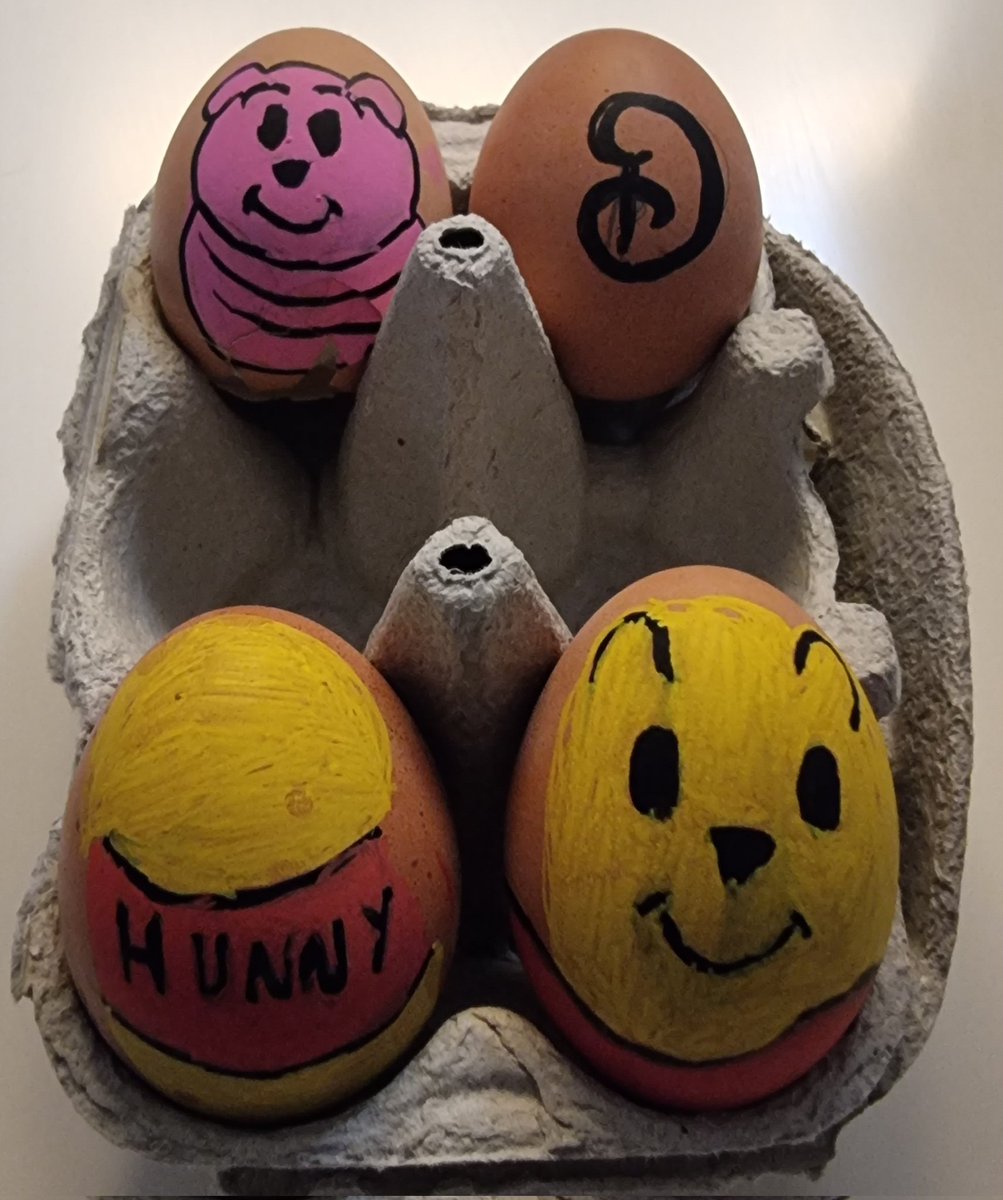 SteveFett71's tweet image. Natalie C from SMSJ has painted a Winnie The Pooh set of eggs #Y6transition #Easteractivity