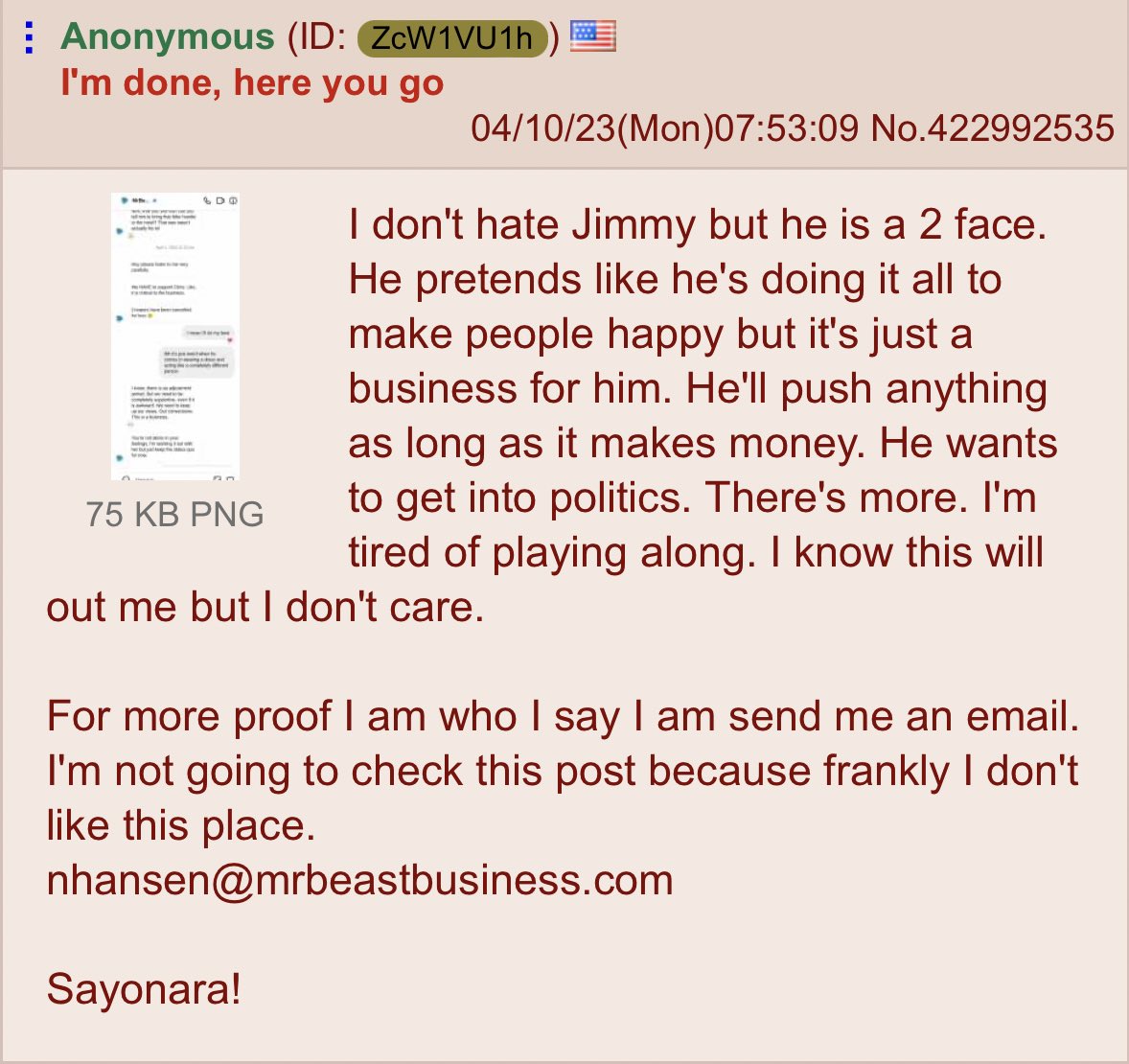 Beardson on X: “alleged texts from an employee of Mr. Beast. Big